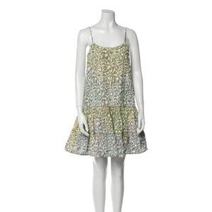 Juliet Dunn Mini Dress Womens 1 Small Green Blue Sleeveless Cotton Tiered Gold